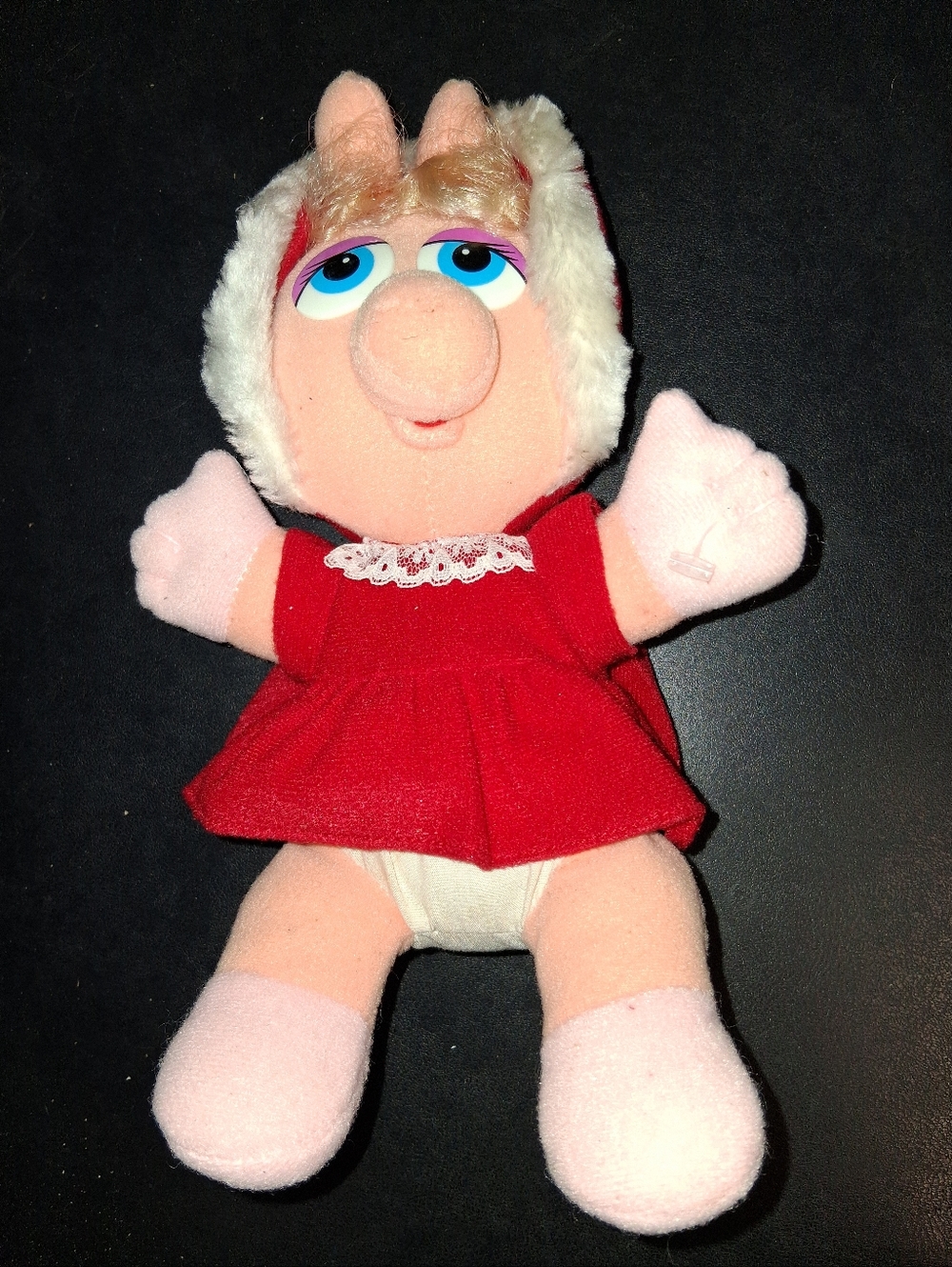 Vintage 1987 Soft Pink Plush  Muppet Piggy Doll in Red  ress - Kids BStuffed Toy